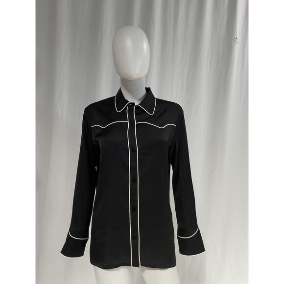 All Saints Black Blouse with White Trim - Picture 2 of 5